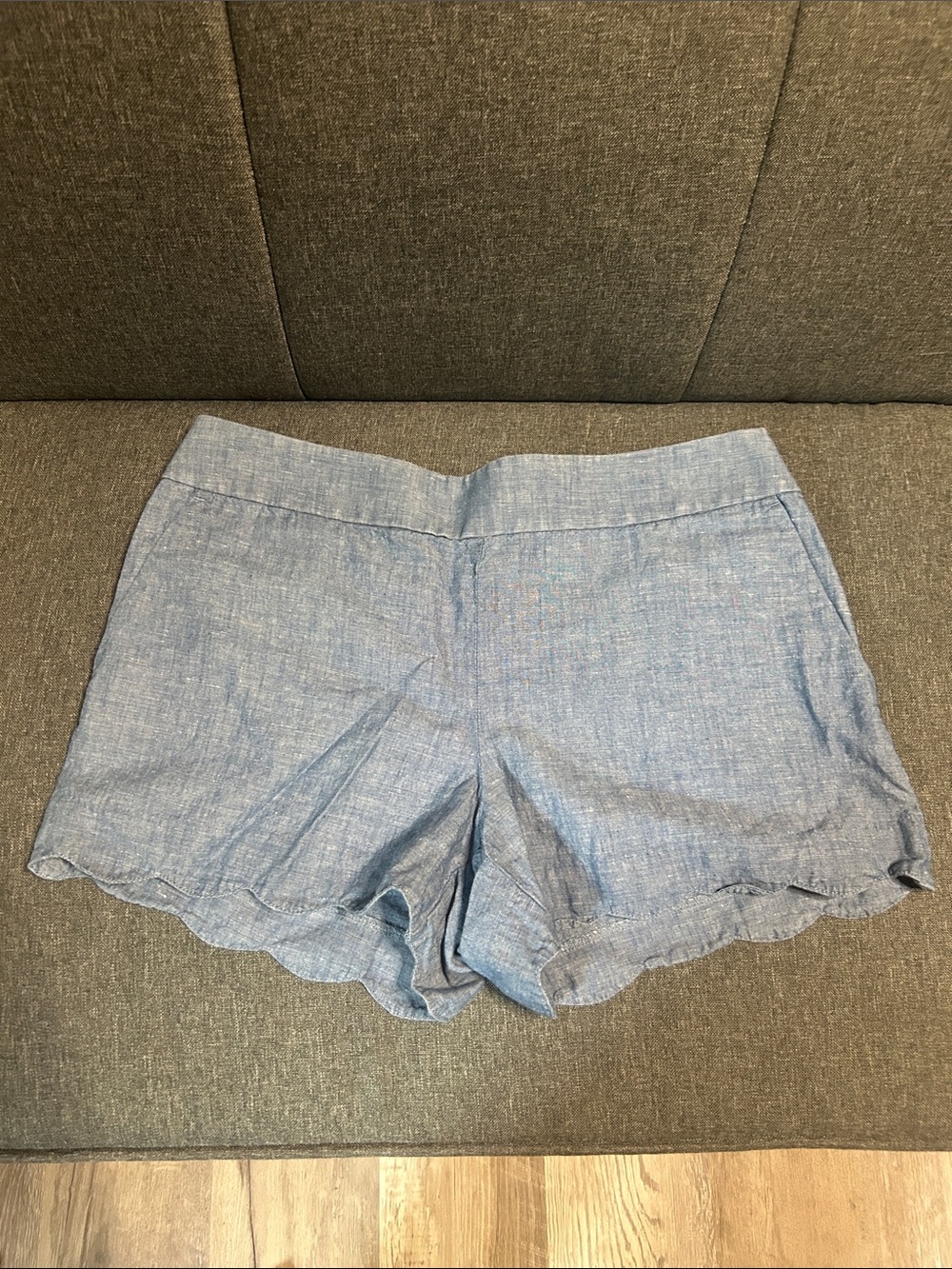 LOFT the riviera short Light Blue Scallop-Hem High-Waist Shorts